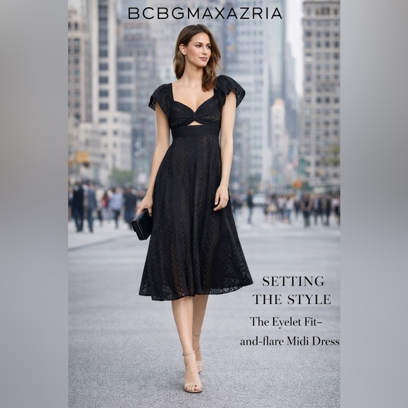BCBGMaxAzria Dresses & Skirts - BCBGMAXAZRIA Eyelet Fit-and-Flare Midi Dress
✨ Like New – worn only once